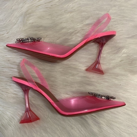 New Amina Muaddi Begum Glass pointed toe slingback pump size 39EU - Picture 5 of 15
